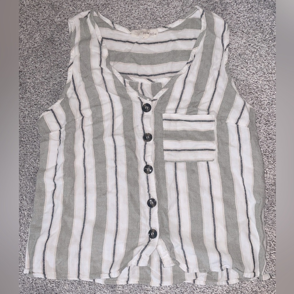 Sage green & White striped Tank Top